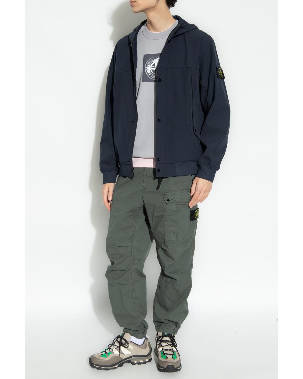 Stone Island Blue Button-Up Hooded Jacket for men