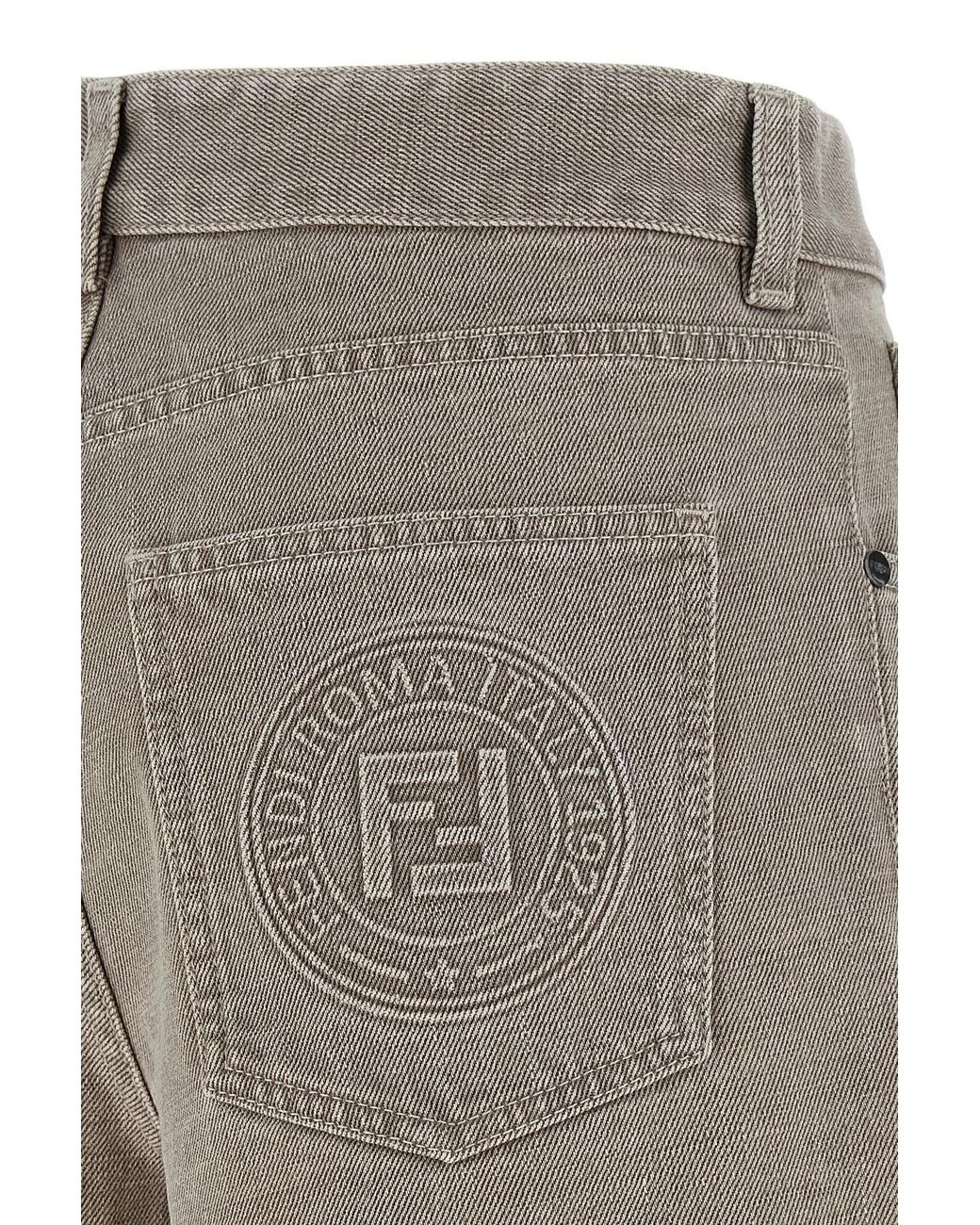Fendi Gray Logo Detailed Denim Shorts