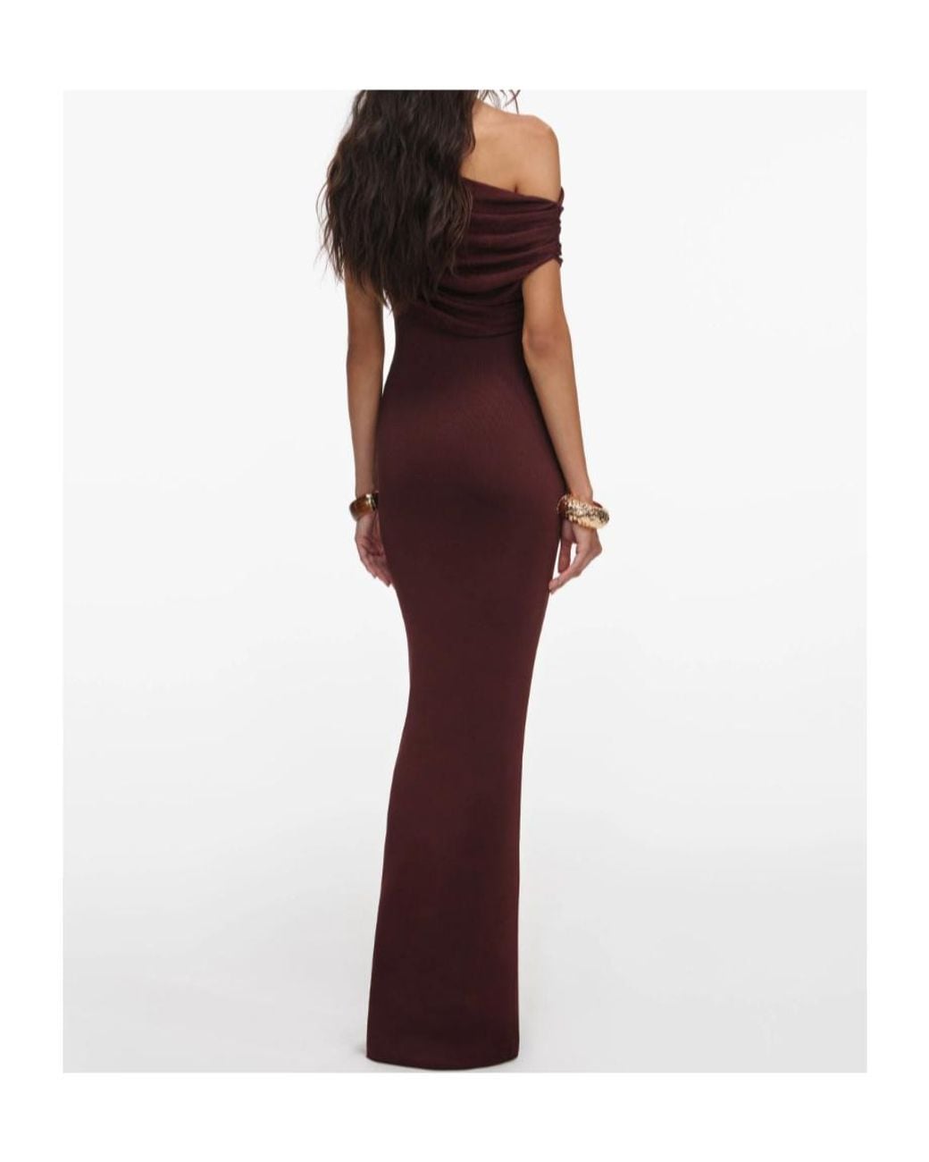 Self-Portrait Red Draped Knitted Midi Dress