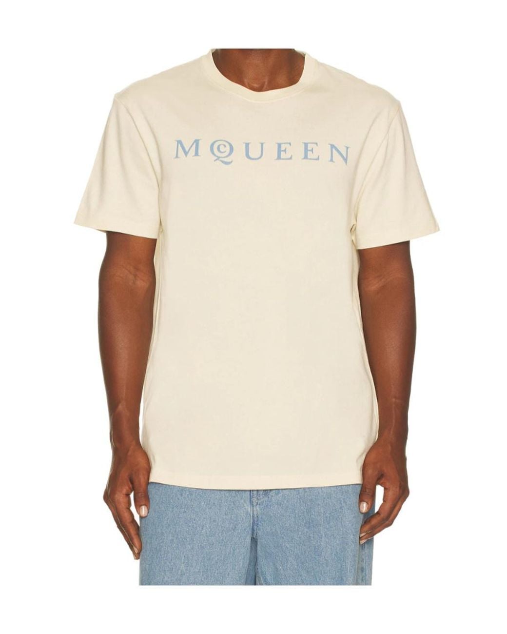 McQueen White Flocked Mcqueen Logo T-Shirt for men