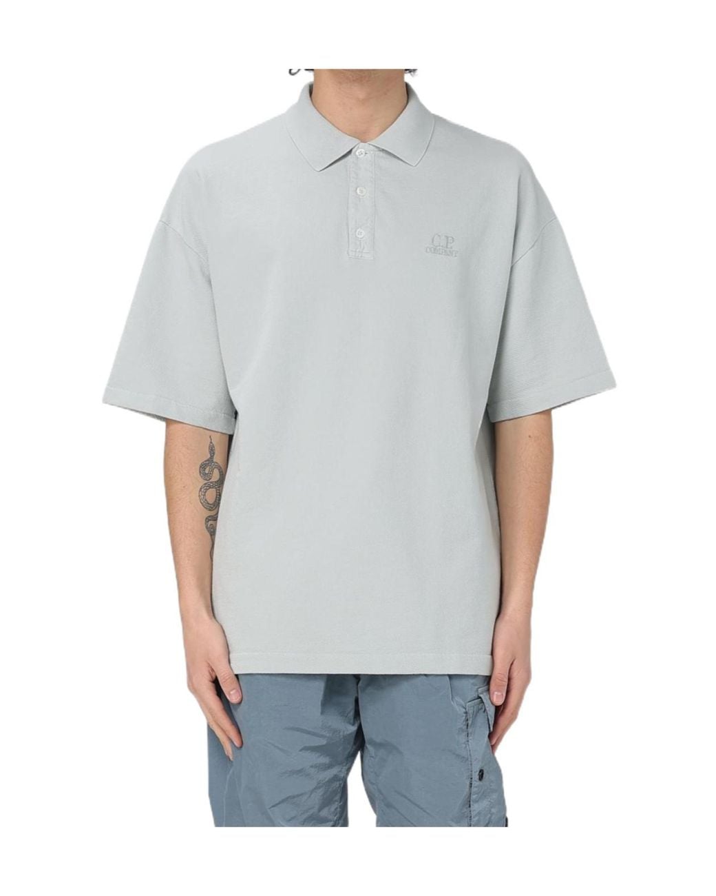 C P Company White Logo-Embroidered Polo Shirt for men
