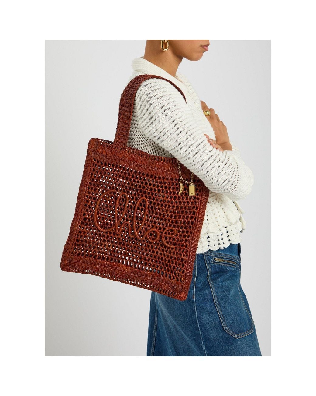 Chloé Red Lattice-Weaved Straw Tote Bag