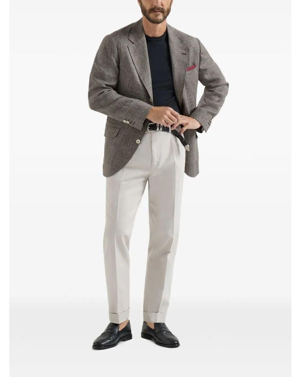 Brunello Cucinelli Natural Leisure-Fit Pleated Gabardine Trousers for men