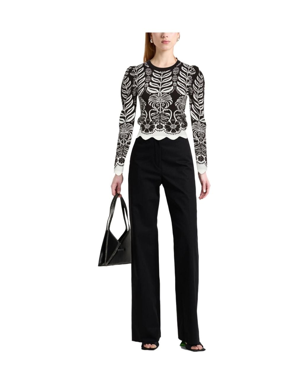 Farm Rio Black Floral Print Knit Top