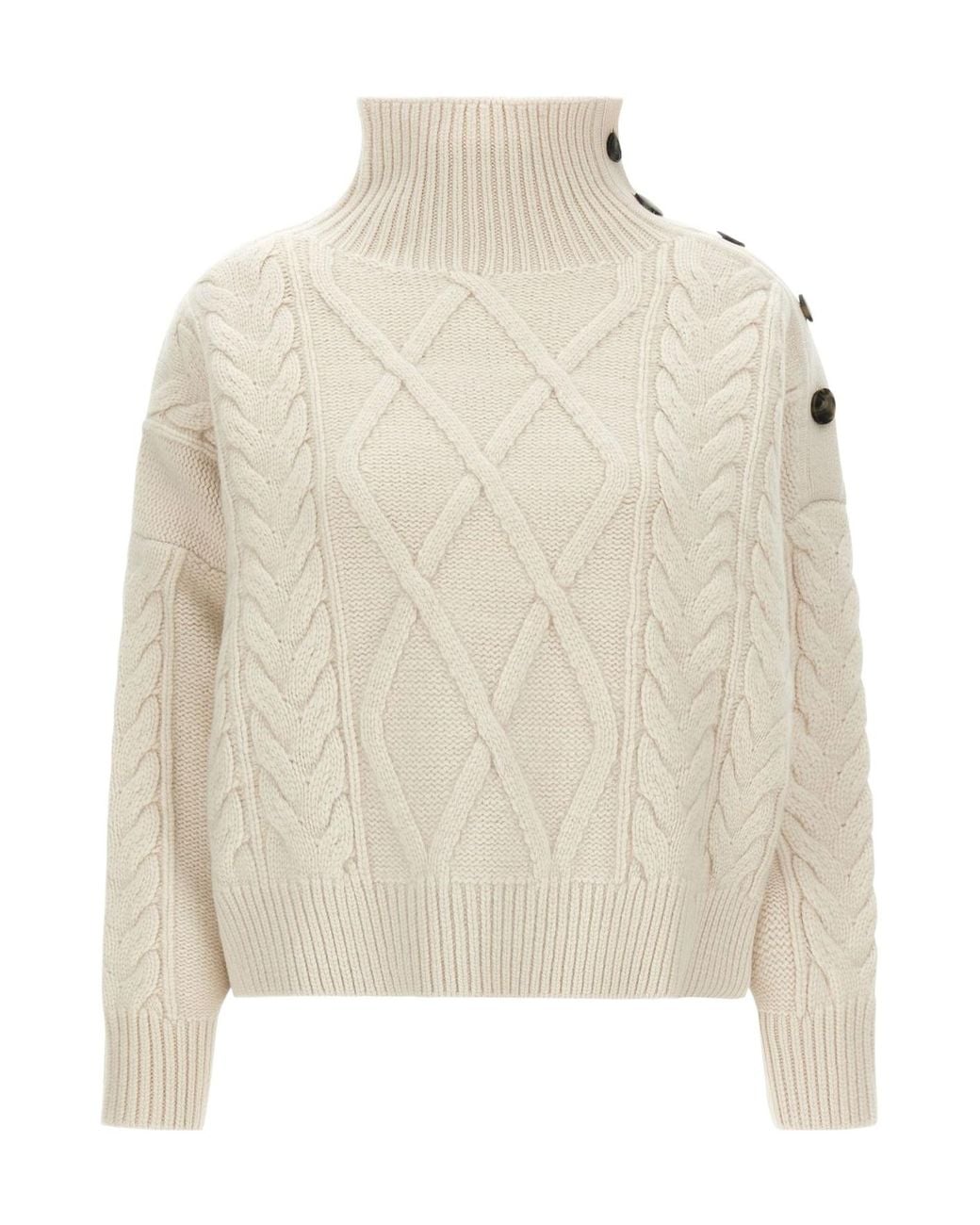Yves Salomon White Cable-Knit Buttoned Sweater
