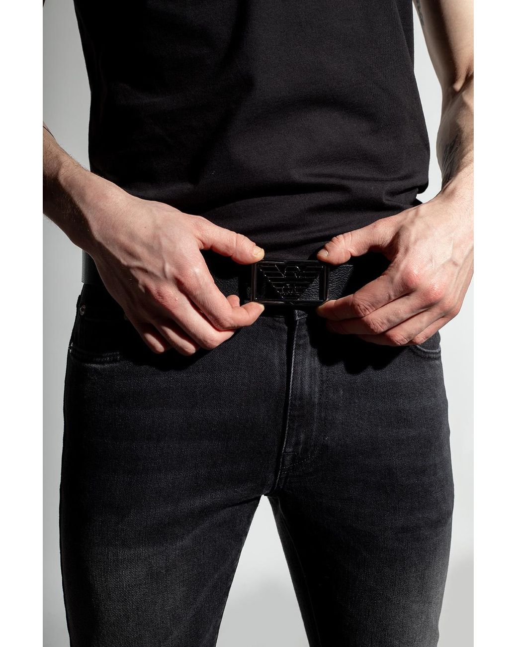 Emporio Armani White Logo-Buckle Detailed Belt for men