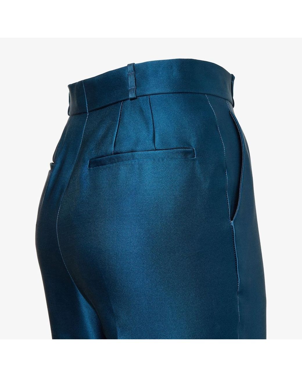 Fendi Blue High-Waist Flared Satin Trousers