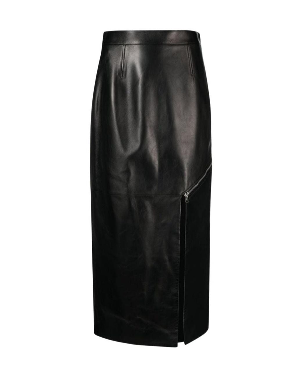 McQueen Black Belted Side-Slit Midi Skirt