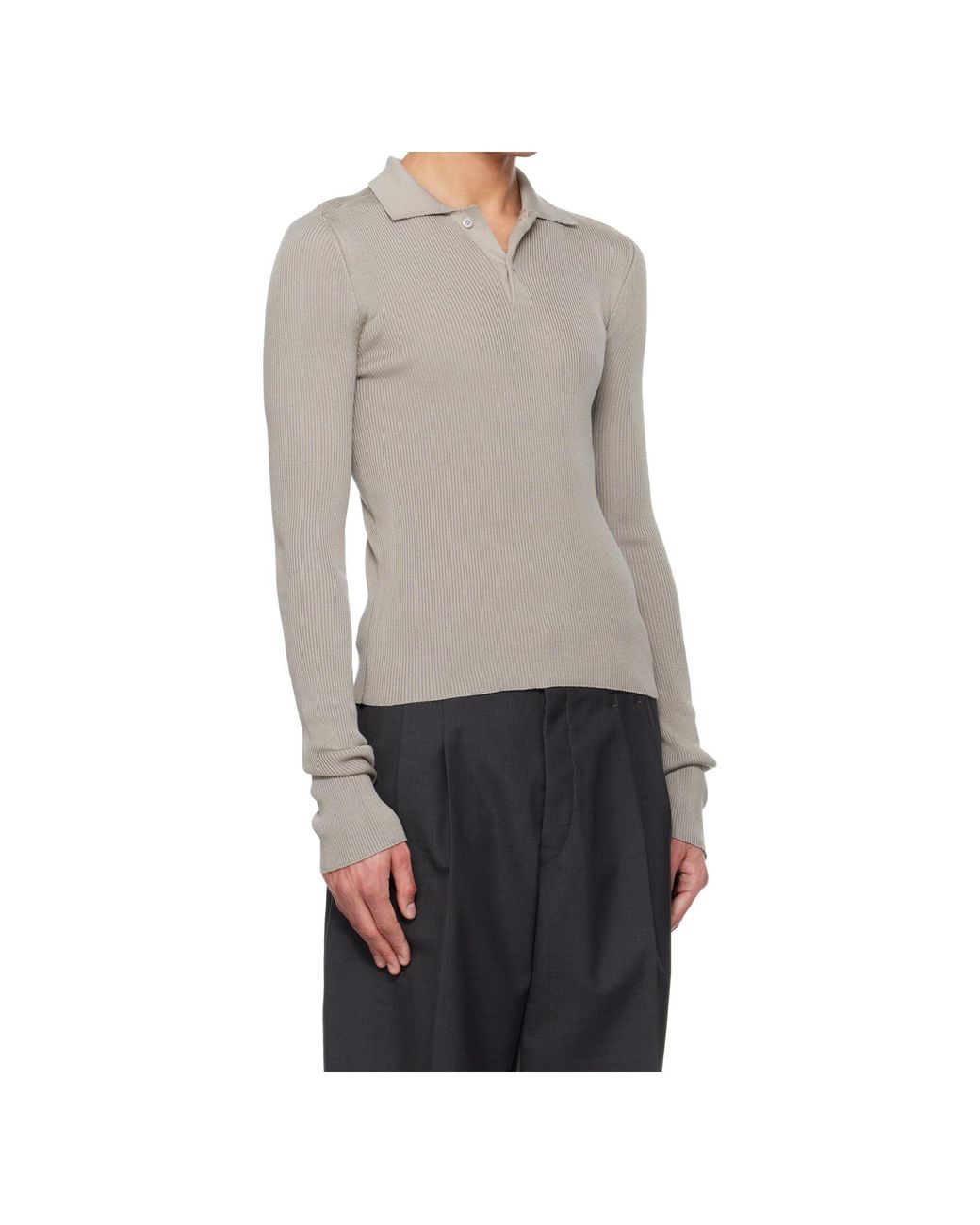 Rier Gray Long-Sleeved Collared Knit Polo Shirt for men