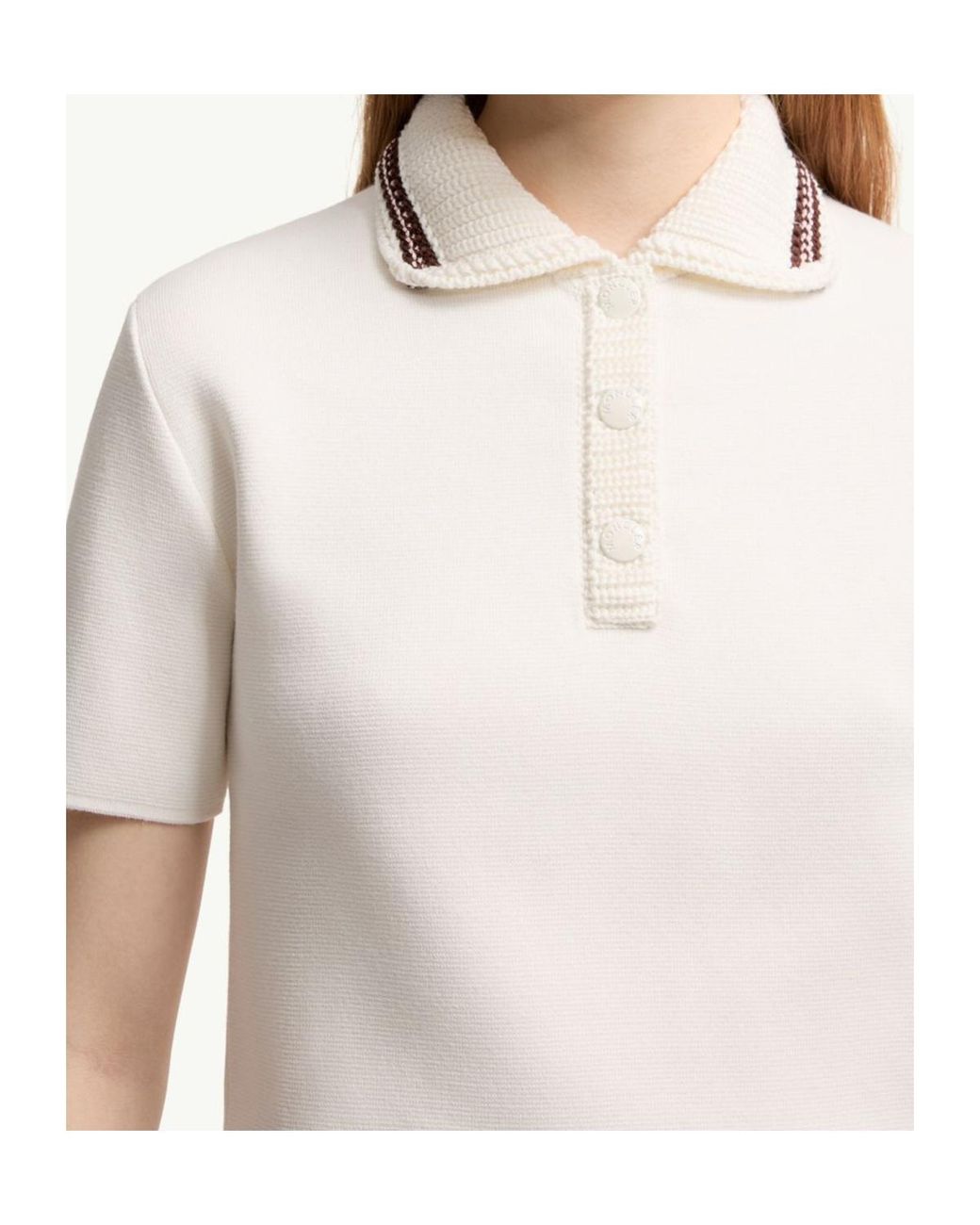 Moncler White Contrast-Trim Polo Top