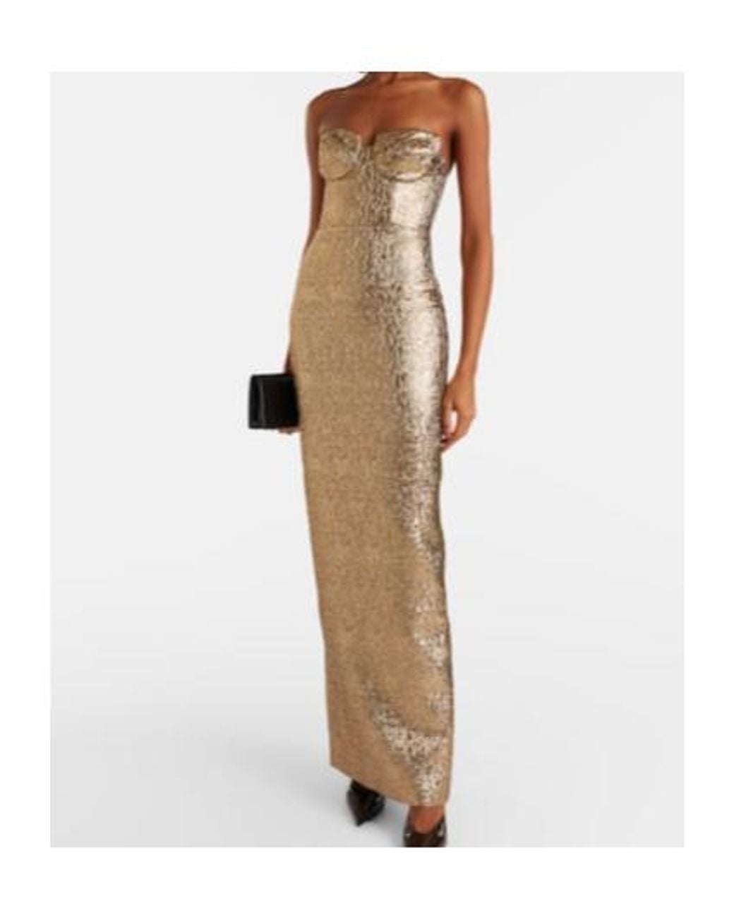 Roland Mouret Brown Lame Jacquard Bustier Gown