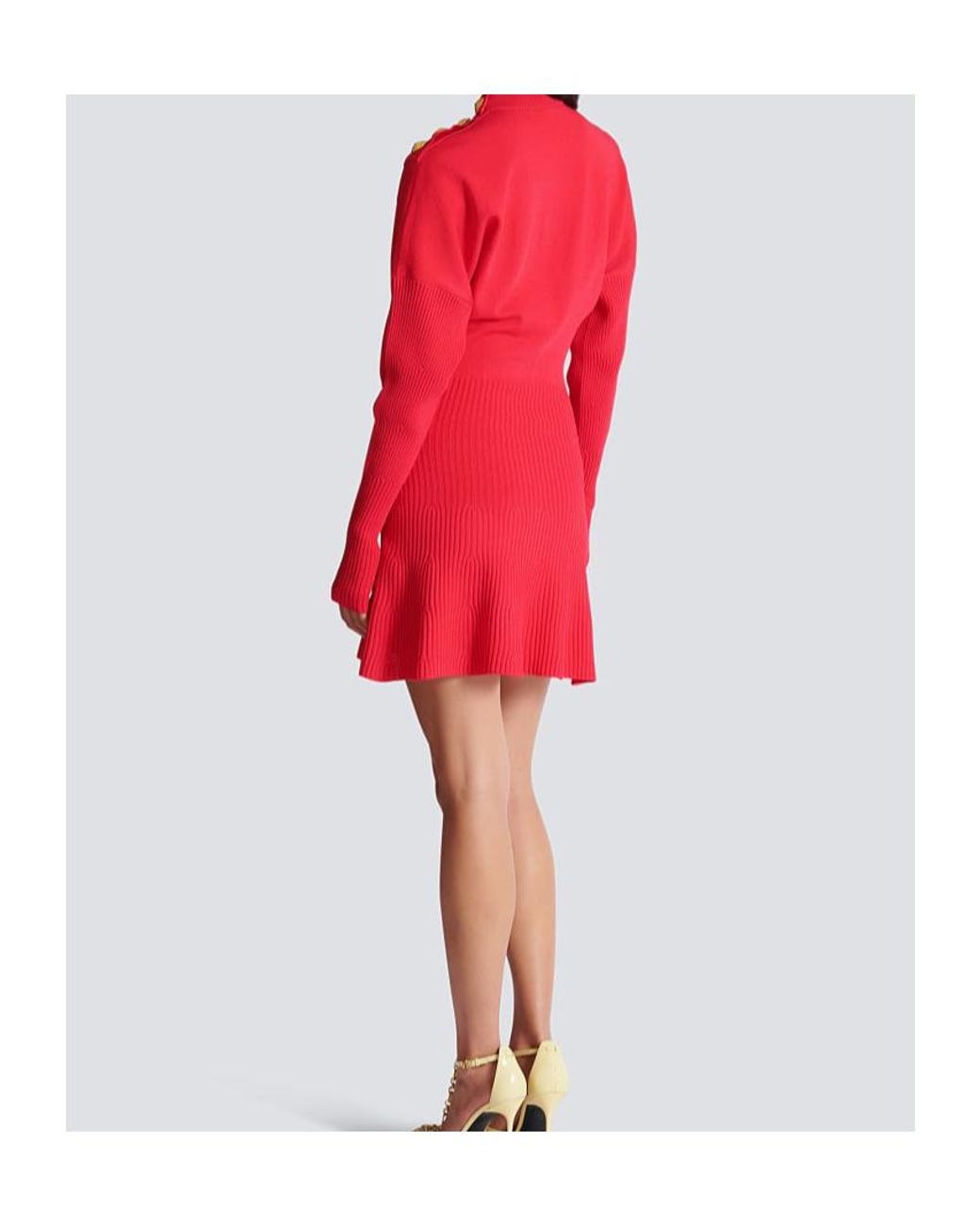 Balmain Red Turtleneck Long-Sleeve Knit Dress