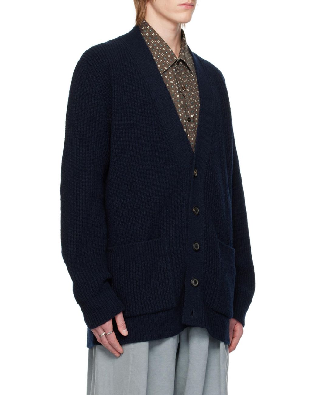 Maison Margiela Blue Buttoned Long-Sleeved Cardigan for men