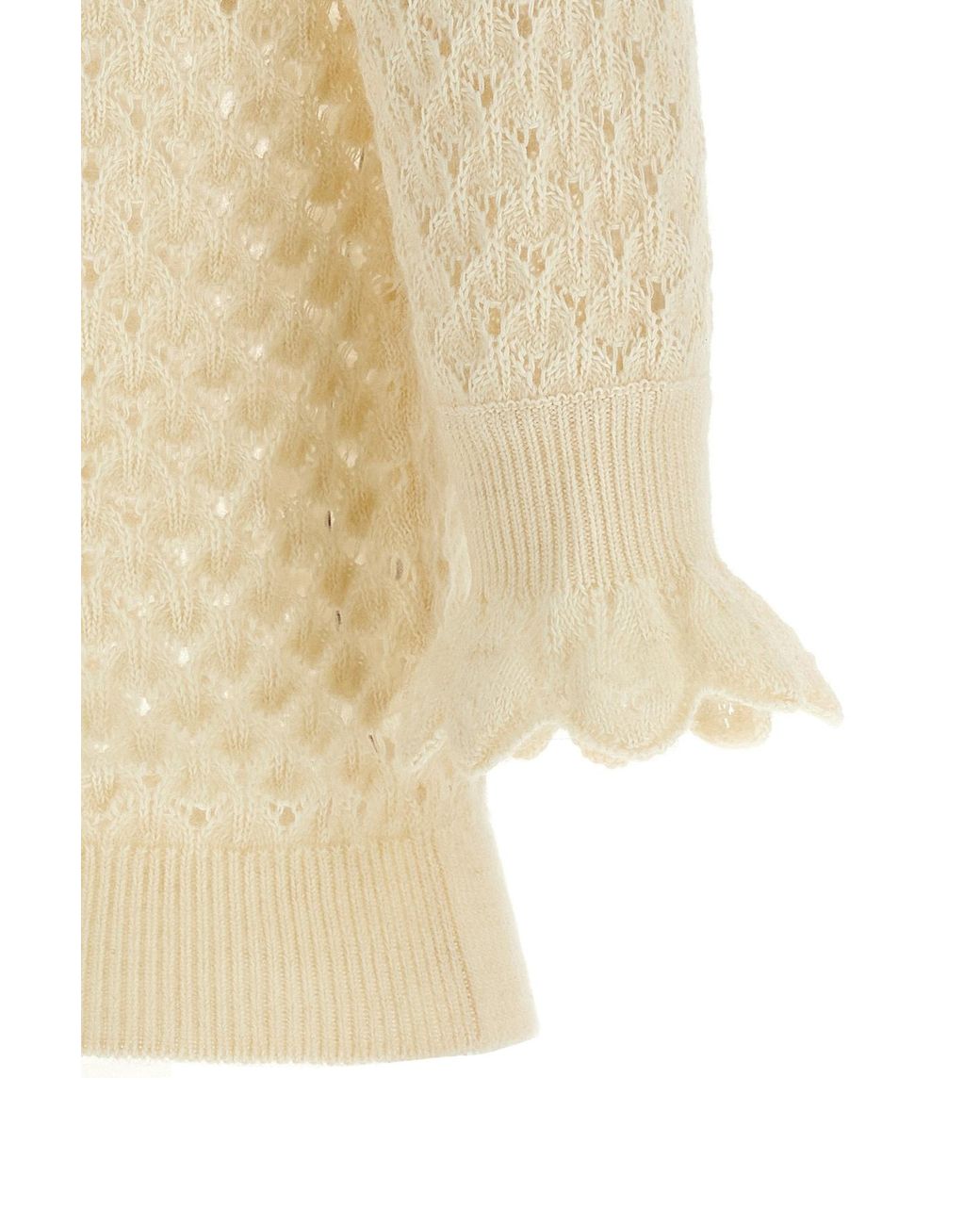 Chloé White Chloé Lace Trimmed Knitted Polo Shirt