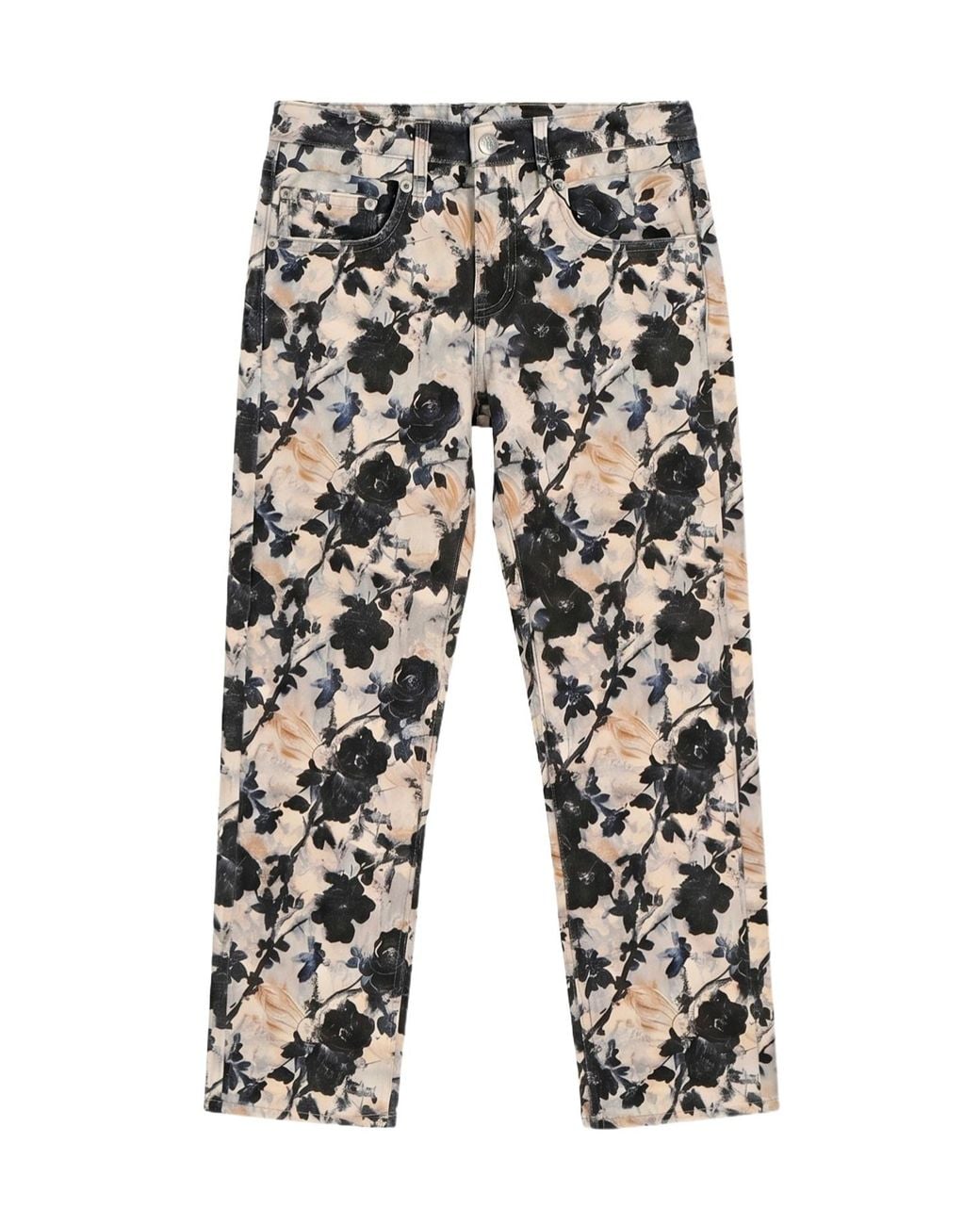 R13 White Floral Print Straight-Leg Pants