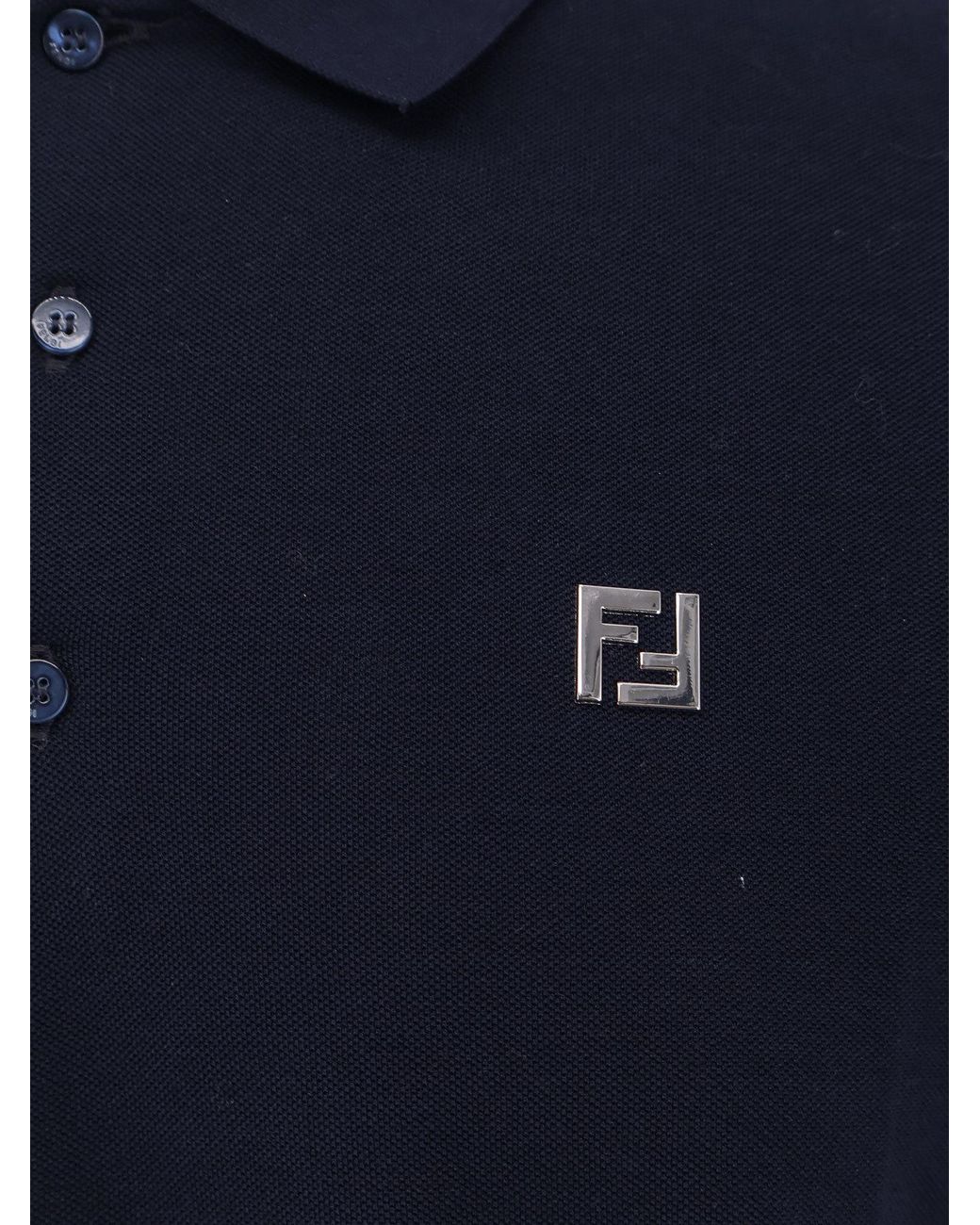 Fendi Blue Logo Plaque Short-Sleeved Polo Shirt for men