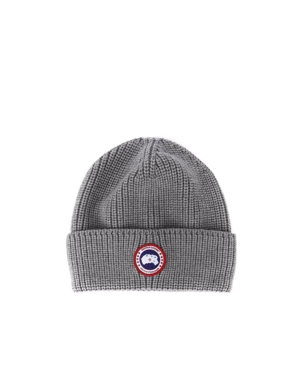 Canada Goose Gray Logo Patch Ribbed-Knit Beanie for men