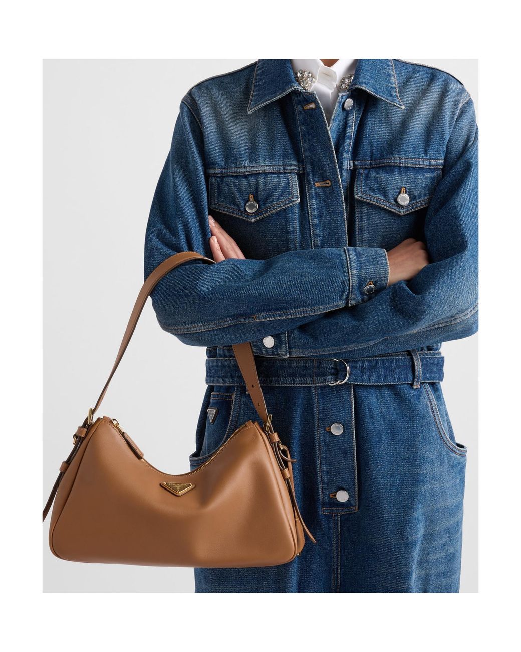Prada Brown Aimée Zipped Medium Shoulder Bag