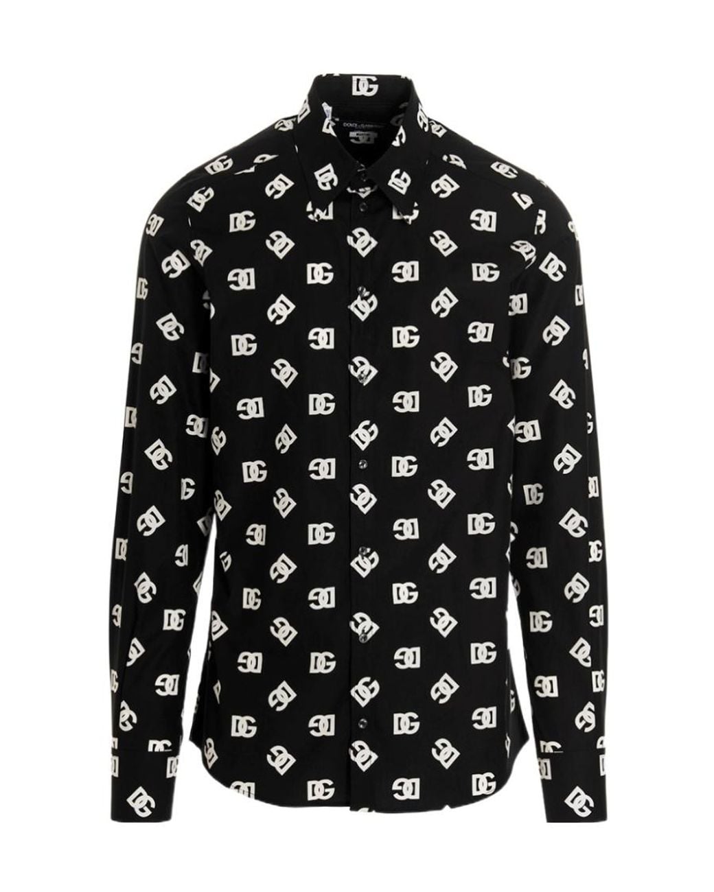Dolce & Gabbana Black Allover Dg Printed Buttoned Shirt for men