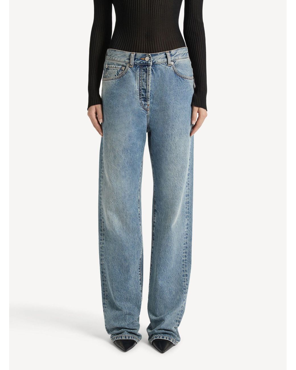 Balmain Blue High-Rise Straight-Leg Jeans