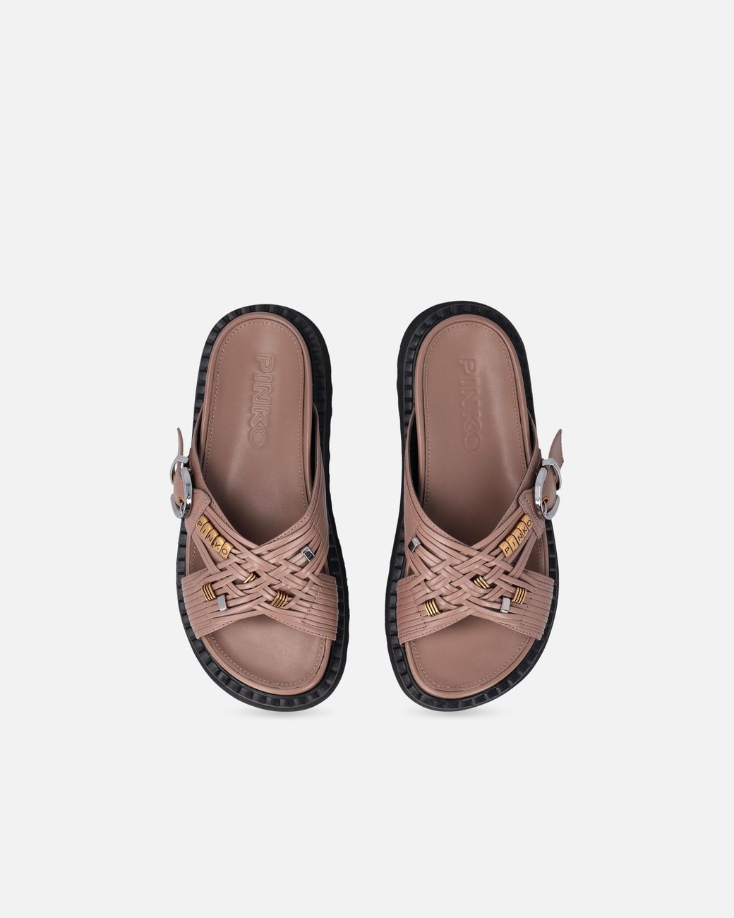 Pinko Brown Buckled Leather Sandals