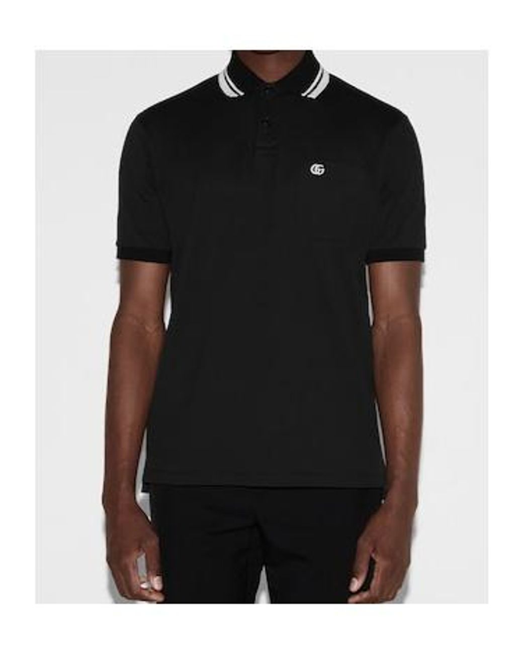 Gucci Black Embroidery Piquet Short-Sleeve Polo Shirt for men