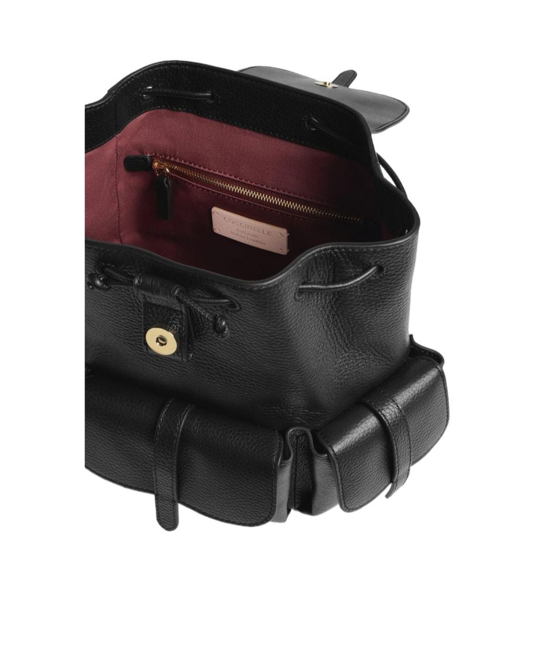 Coccinelle Black Medium Mavery Grained Leather Pocket-Detail Backpack