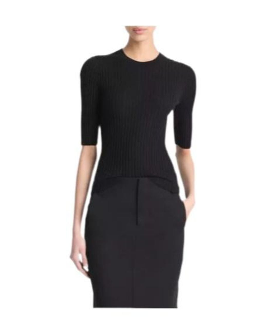 Vince Black Snap Elbow-Sleeve Top