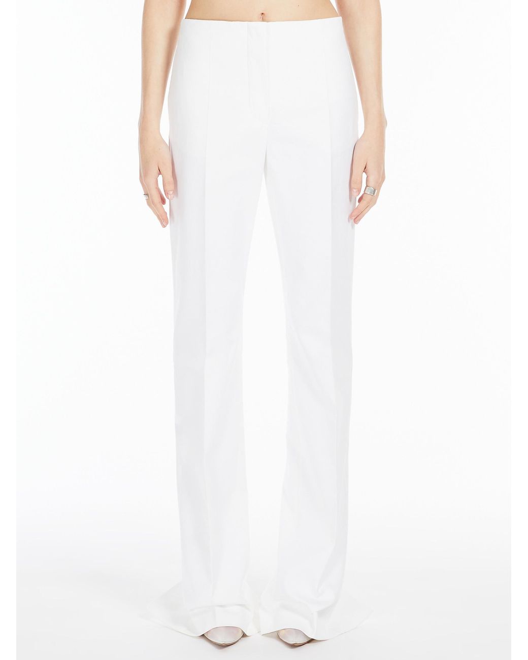 Sportmax White Abbono Pleat Detailed Straight Leg Trousers