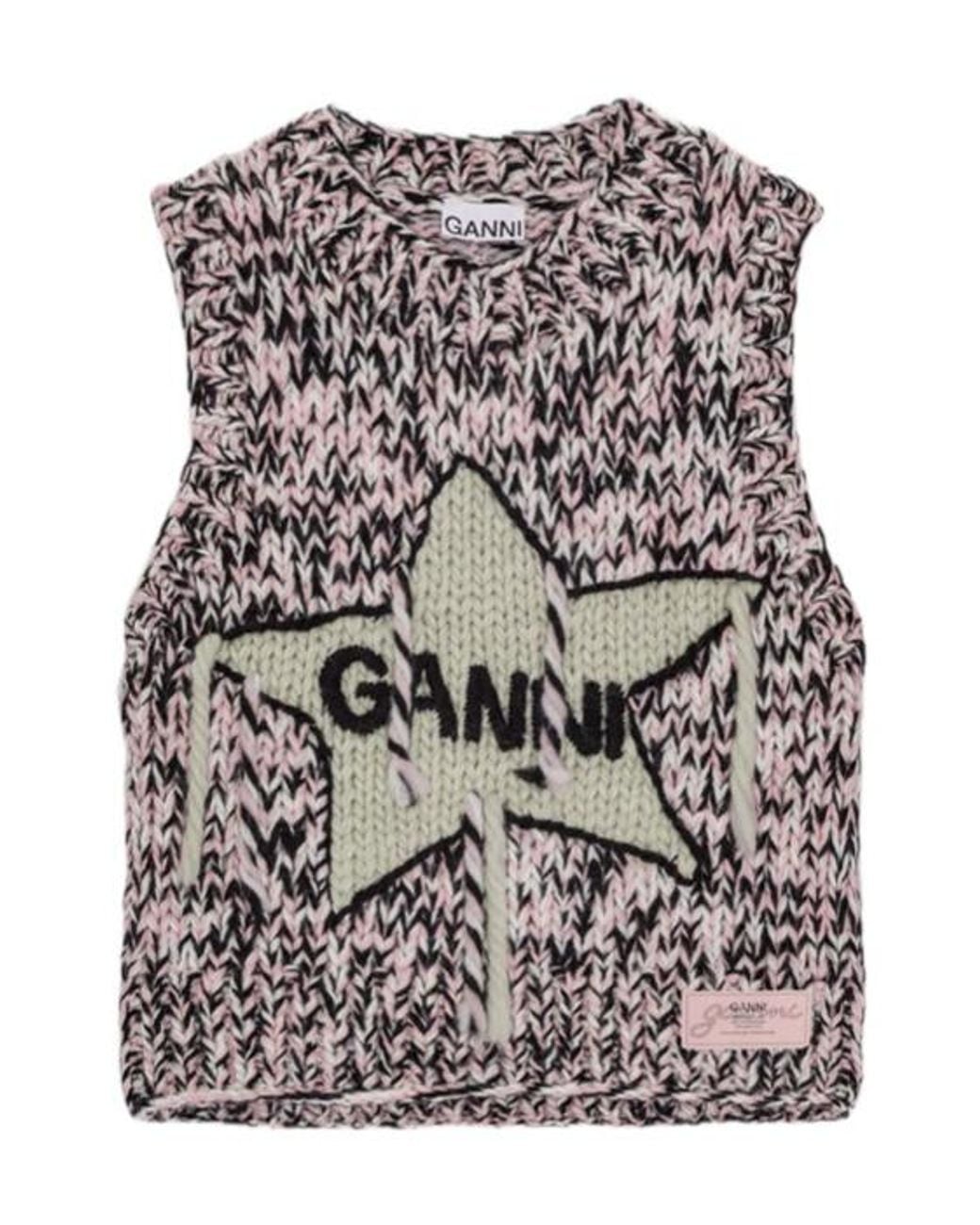 Ganni Gray Logo Intarsia Handknitted Vest