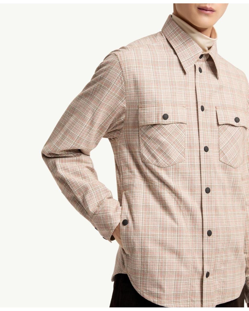 Moncler Natural Long Sleeve Check Cotton Shirt for men