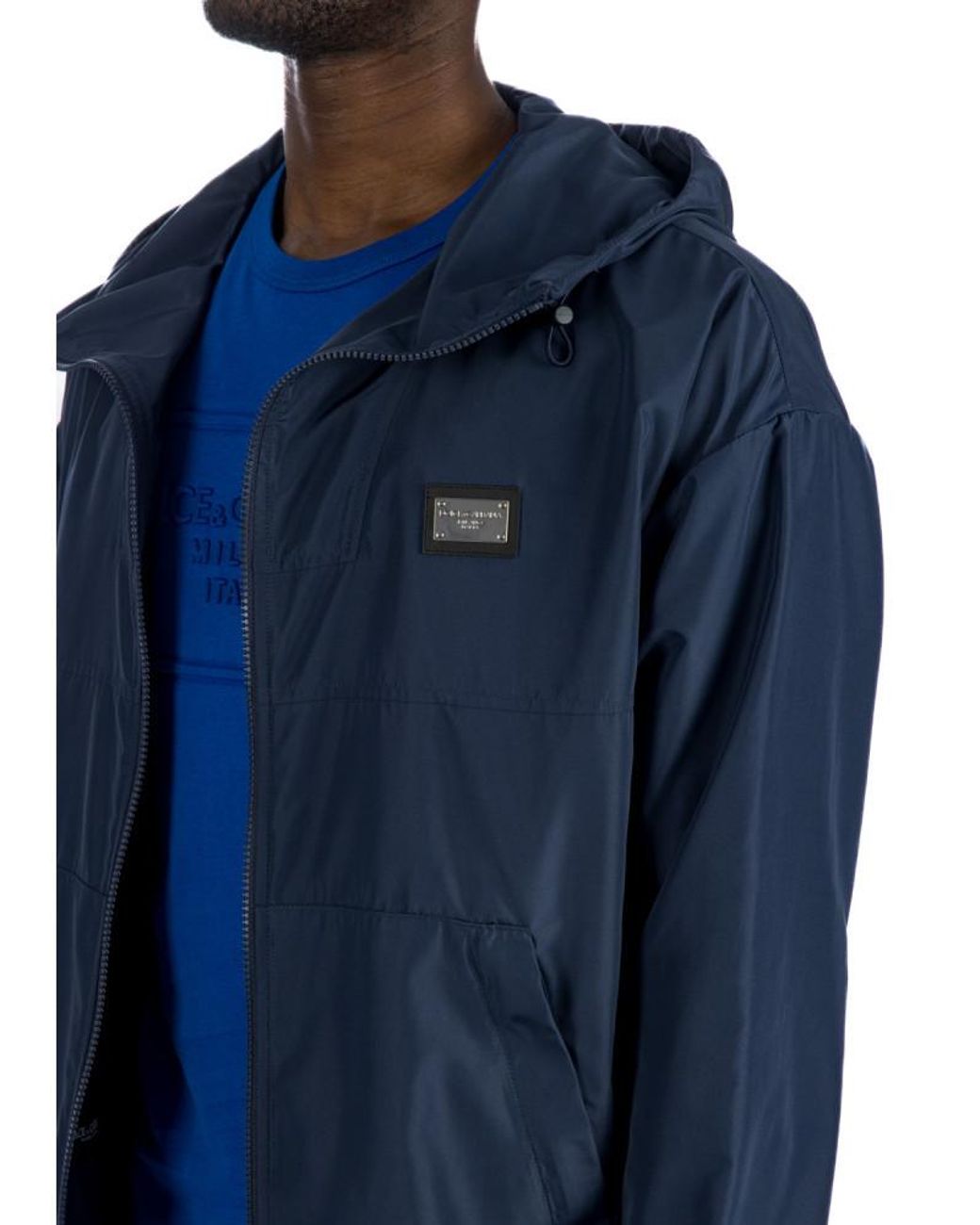 Dolce & Gabbana Blue Logo Plaque Hooded Jacket for men