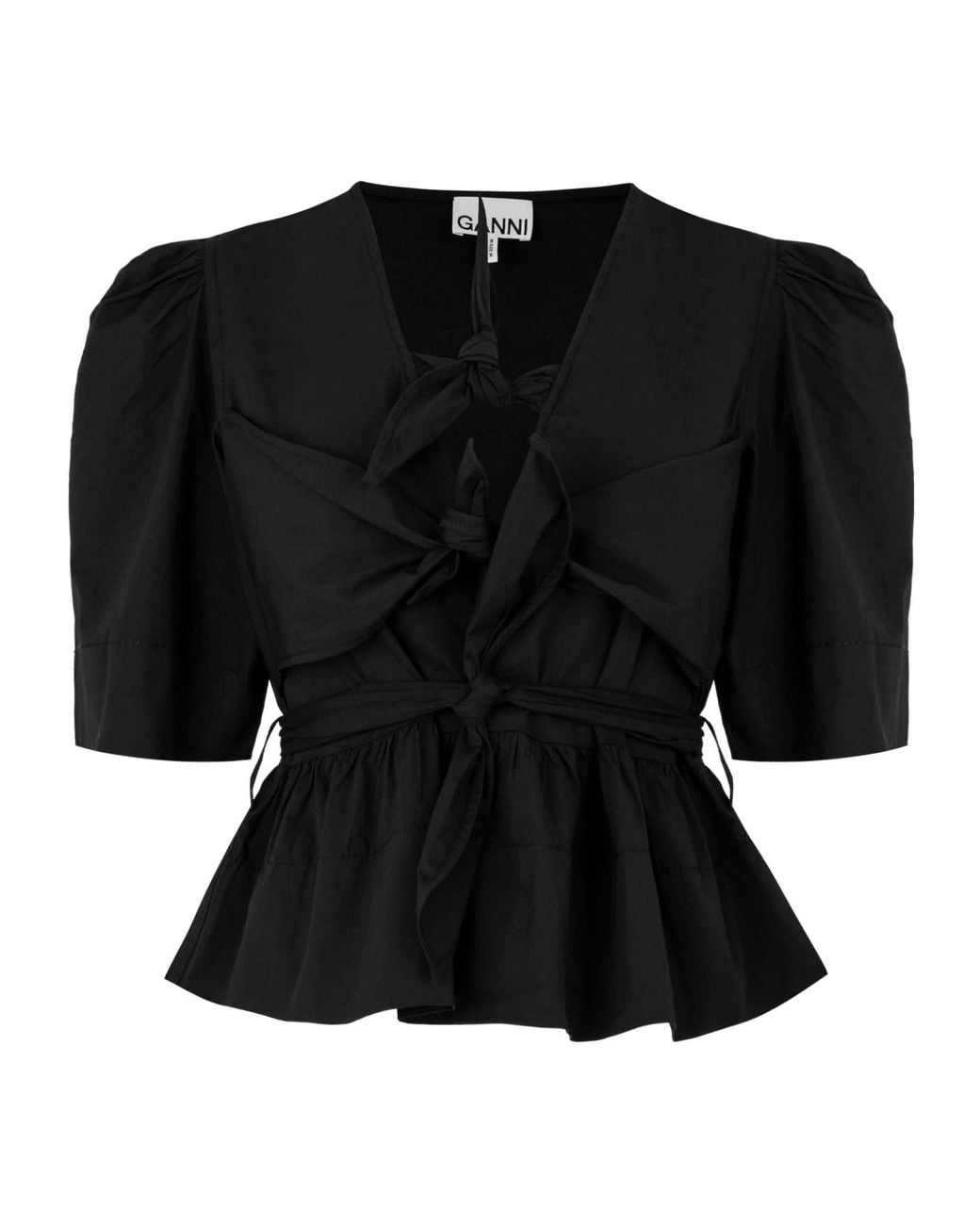Ganni Black Tie Blouse