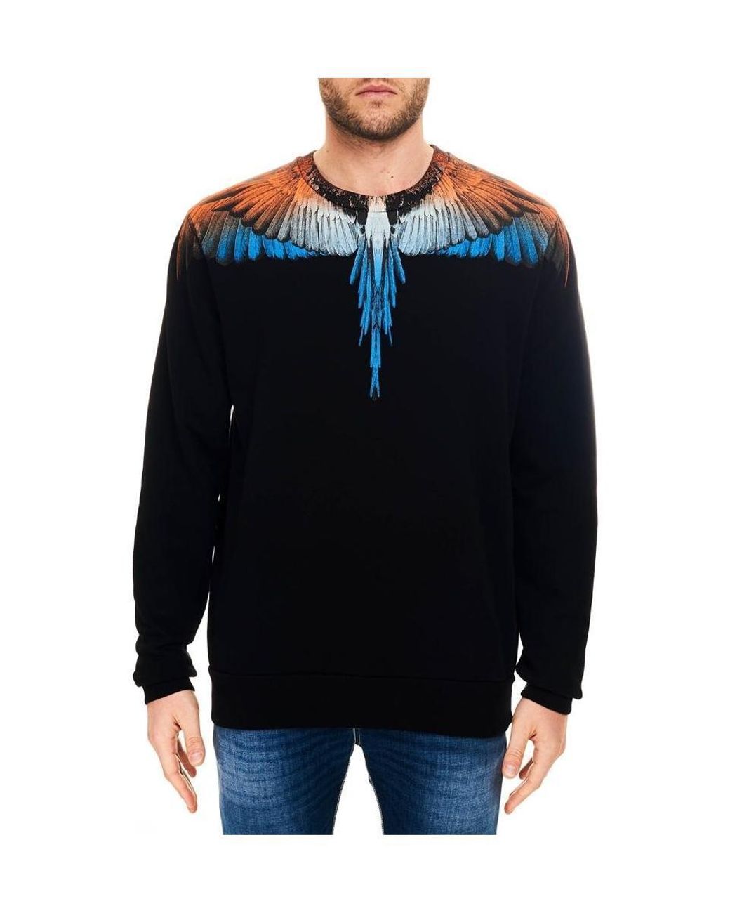 Marcelo Burlon Black Wings Print Crew Neck Sweatshirt for men
