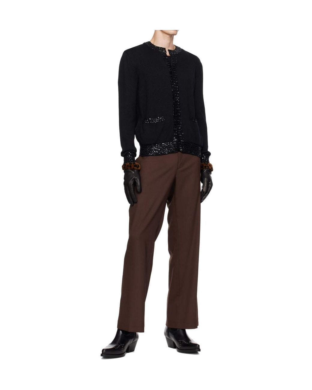 Ernest W. Baker Black Faux Fur-Trimmed Leather Gloves for men