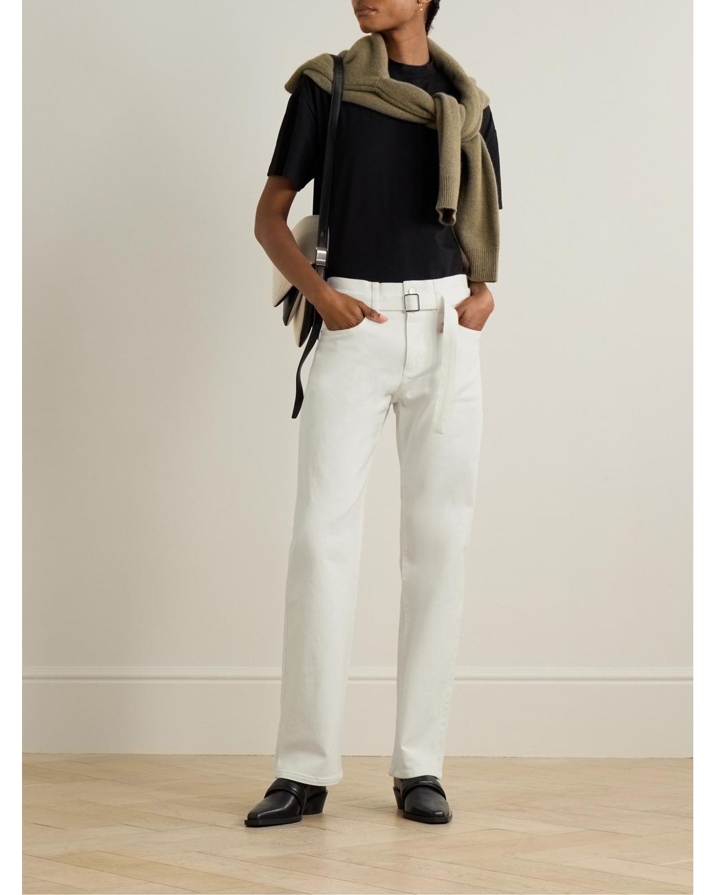 Proenza Schouler White Ellsworth Belted Low-Rise Straight-Leg Jeans
