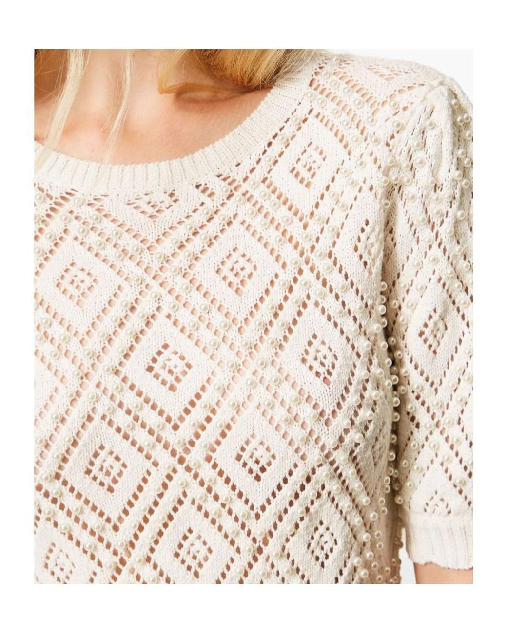 Twinset White Embellished Short-Sleeved Knitted Sweater
