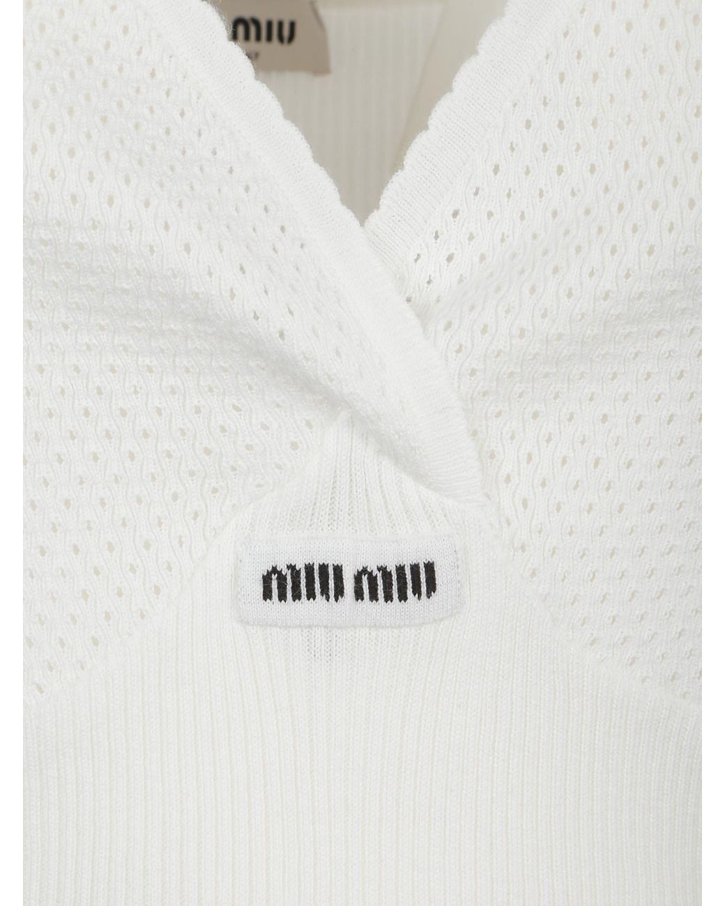 Miu Miu White Logo-Patch Ribbed Top