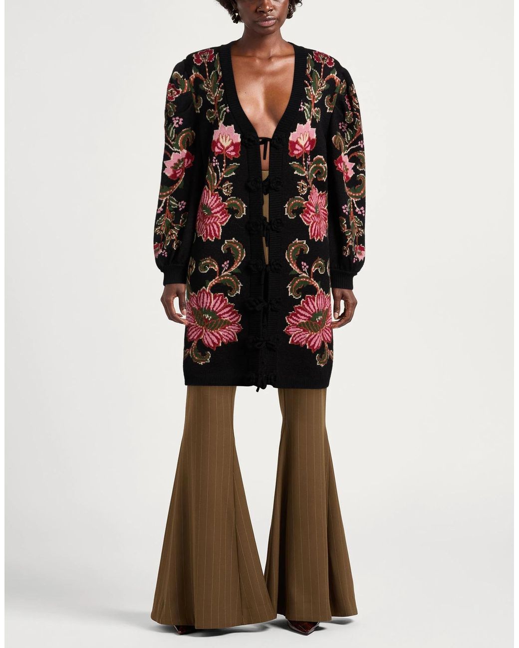 Farm Rio Black Floral-Print Cardigan