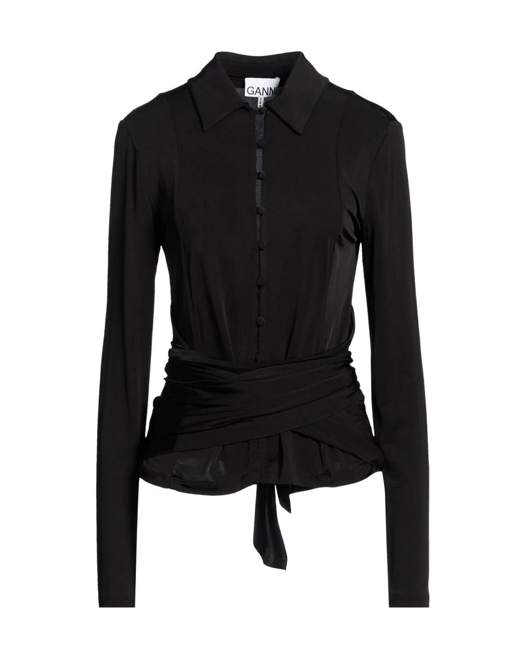 Ganni Black Solid Colour Shirts Blouses