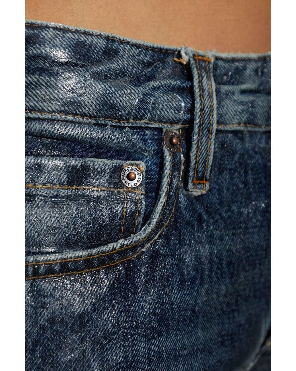 DSquared² Blue Coated Skinny Jeans