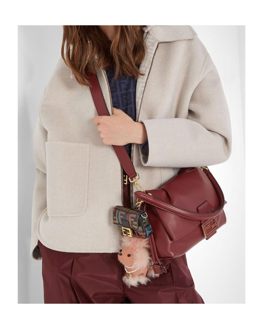 Fendi Pink Shearling And Fabric Charm