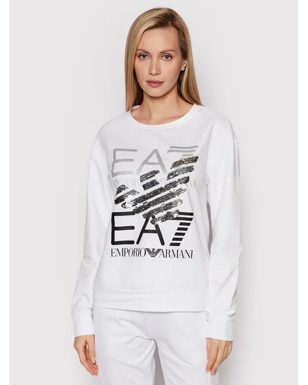 EA7 White Crew Neck Logo Sweatshirt