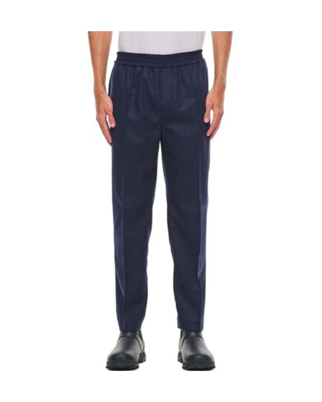 A.P.C. Blue Elastic Waist Tapered Leg Trousers for men