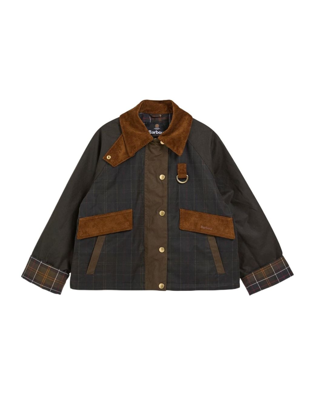 Barbour Brown Irene Check-Pattern Corduroy-Collar Jacket