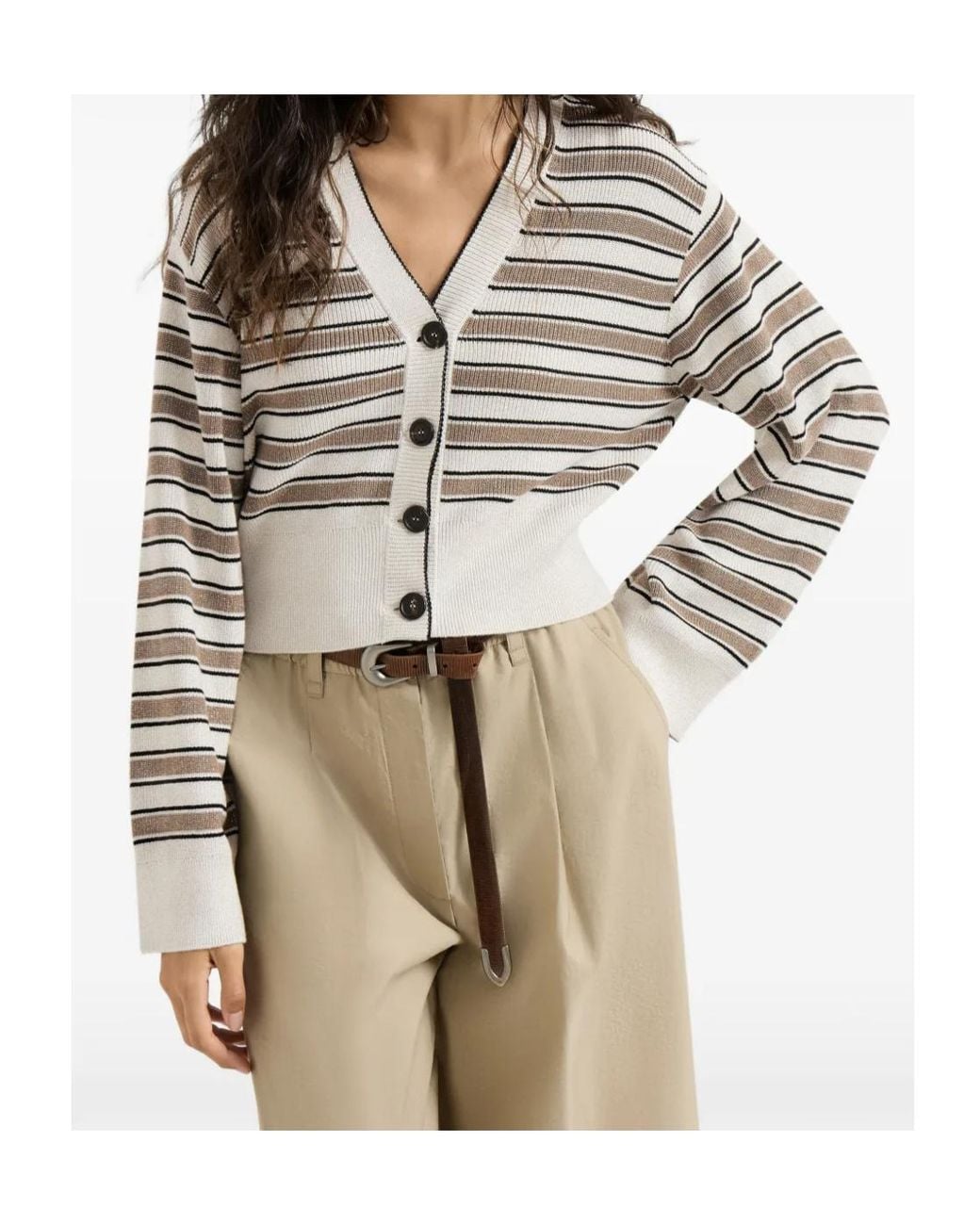 Brunello Cucinelli Multicolor Cotton Cardigan With Sparkling Stripes