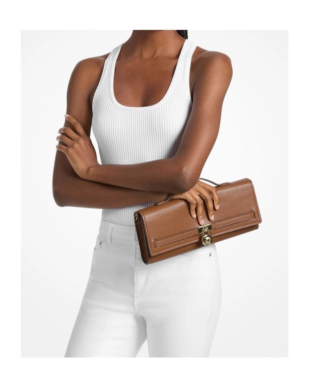 MICHAEL Michael Kors Brown Hamilton Moderne Medium Leather Convertible Clutch