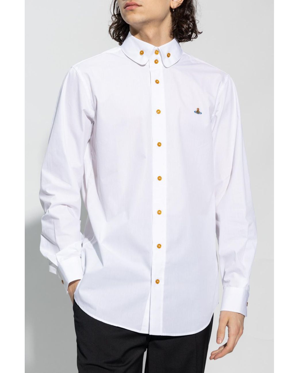Vivienne Westwood White Orb Embroidered Long-Sleeved Shirt for men
