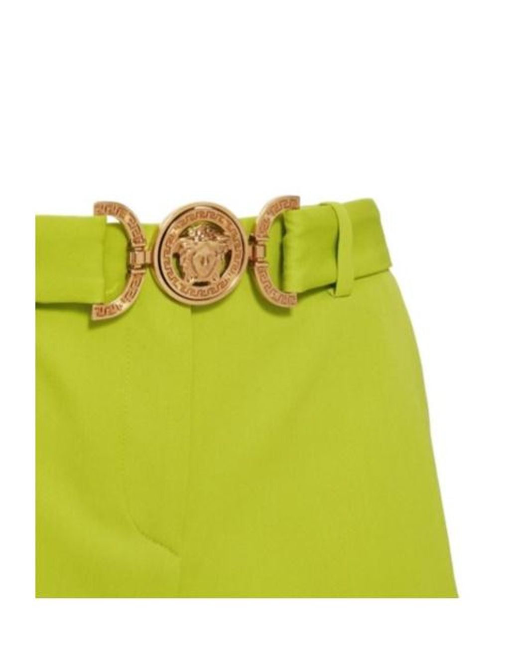 Versace Yellow Logo Belted Wool Twill Mini Shorts
