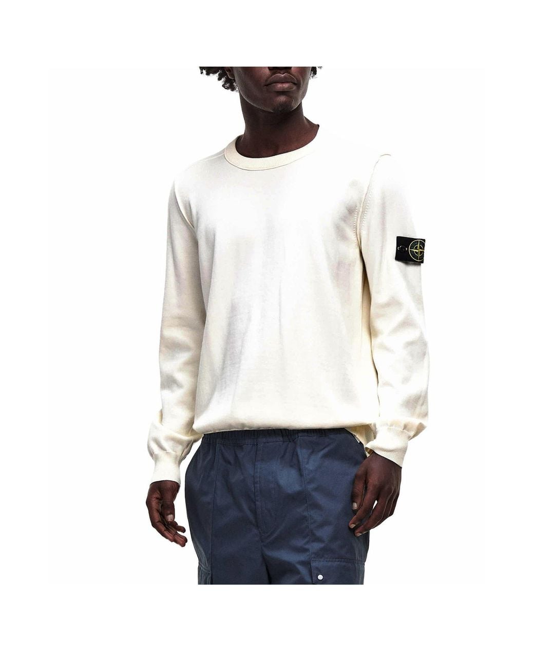 Stone Island White Comfortable Crew Neck Sweater for men